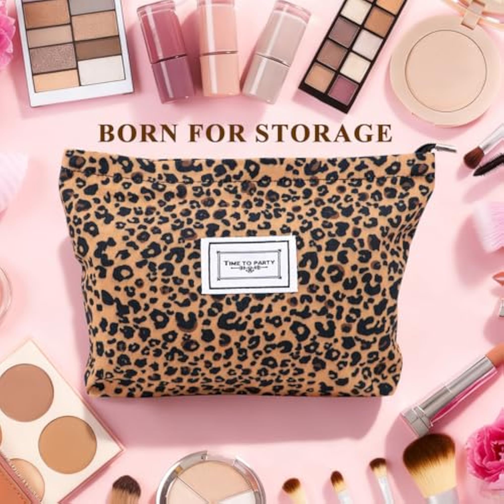 Portable Leopard Print Makeup Bag Set, 2PCS Cosmetic Organizers