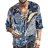 Camisa masculina de manga curta para praia com decote em V e estampa de cordão para ioga e verão africano, Azul estampado, 5XG