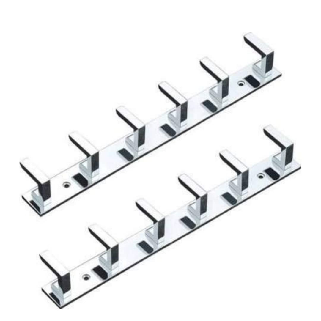 Cossimo High Grade Stainless Steel 6 Pin Cloth Hanger Bathroom, Kitchen, Wall Wardrobe Door, Hooks for Hanging Keys, Clothes Holder Hook Rail - Set of 2-image-10