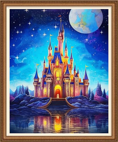 Image of Disnesart Cross Stitch Stamped Full Embroidery Kits DIY 11CT Cotton Thread Printed DIY Needlepoint Kits Craft Needlework Set Cross-Stitch Stamped Sets-Magic Castle 16x20 inch
