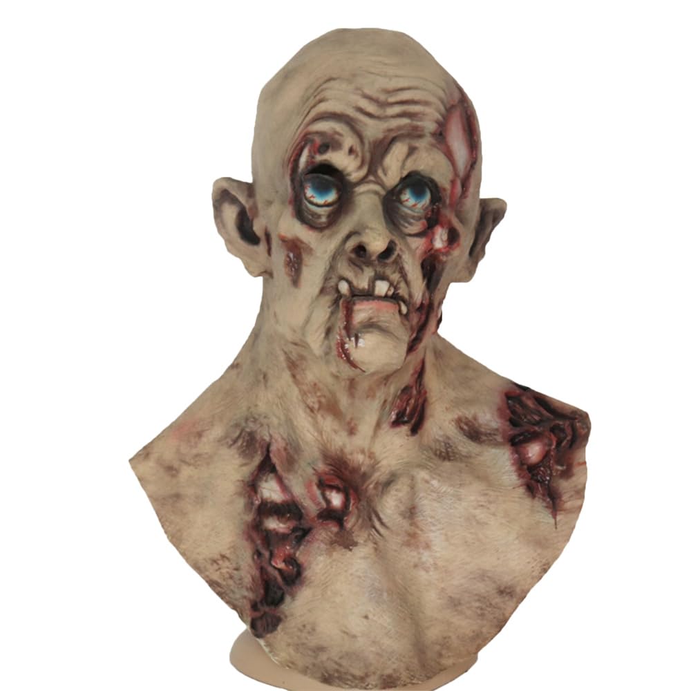 Bulex Halloween Scary Zombie Mask Horror Dumb Zombie Mask Realistic Old Man Mask Halloween Cosplay Outfit