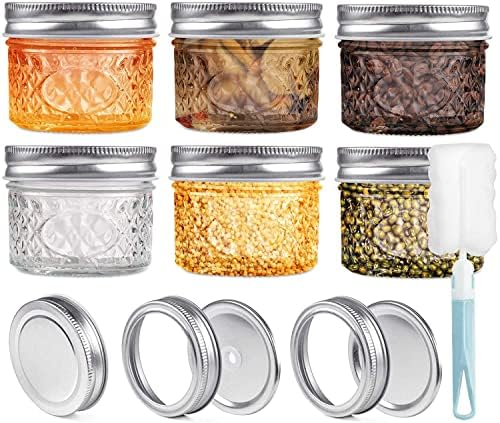120ml Glass Jam Jars with Lids and Bands , 6 Pack Small Mason Jars for Spices Homemade Food Jelly Jam Yogurt Christmas Gifts Wedding Favors with Spare Lids