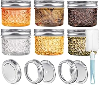 120ml Glass Jam Jars with Lids and Bands , 6 Pack Small Mason Jars for Spices Homemade Food Jelly Jam Yogurt Christmas Gifts Wedding Favors with Spare Lids
