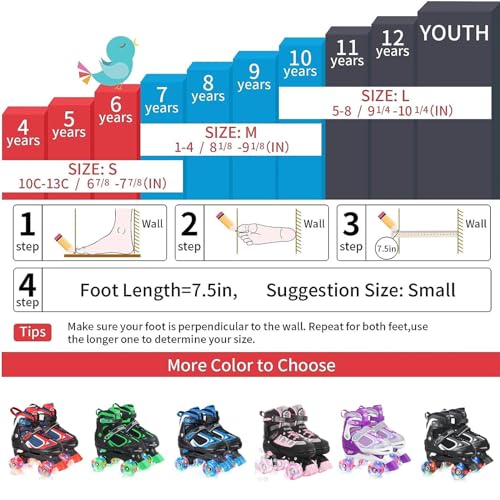 Image of Kids Roller Skates for Girls and Boys, 4 Sizes Adjustable Roller Skates with Light up Wheels, Outdoor & Indoor Roller Skates for Kids Children Beginners,Patines para Ninas Ninos