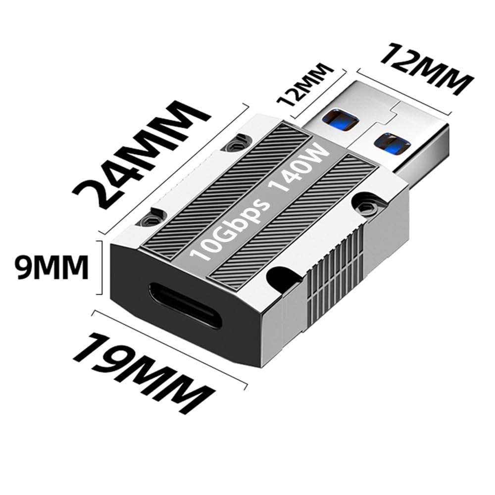 Adaptador USB: adaptador USB C a USB 3.0 de alta velocidad, 2 unidades, transmisión de 10 Gbps, carga rápida