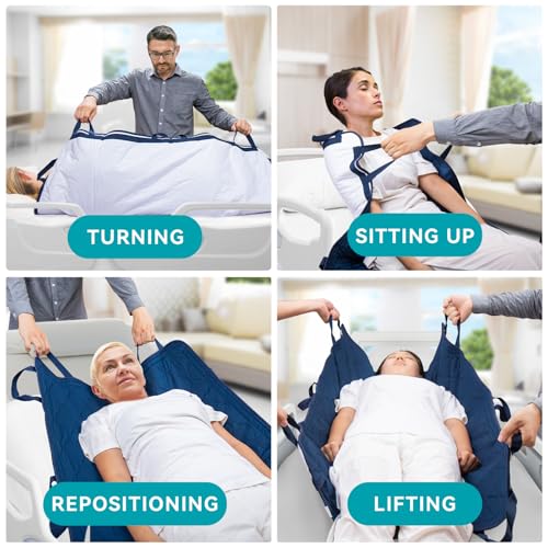 Image of Multipurpose Positioning Bed Pad 31 x 47 inch with Reinforced 10 Handles -Washable, Waterproof, Reusable Pad for Elderly, Bedridden, Transfer, Repositioning, Incontinence & Mattress Protection, Navy Blue