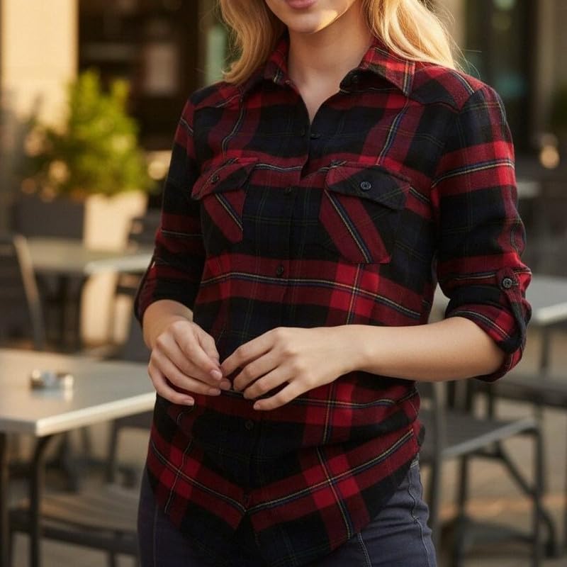 Image of Match Women's Long Sleeve Plaid Flannel Shirt #2021