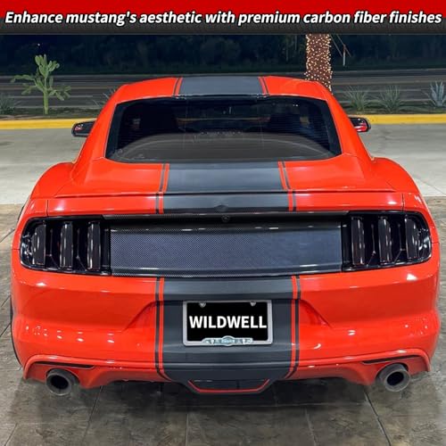 Image of WildWell Trunk Decklid Panel Compatible with 2015-2023 Ford Mustang | Rear Decklid Panel Trim Center Boot Cover Exterior Accessory Carbon Fiber Painted