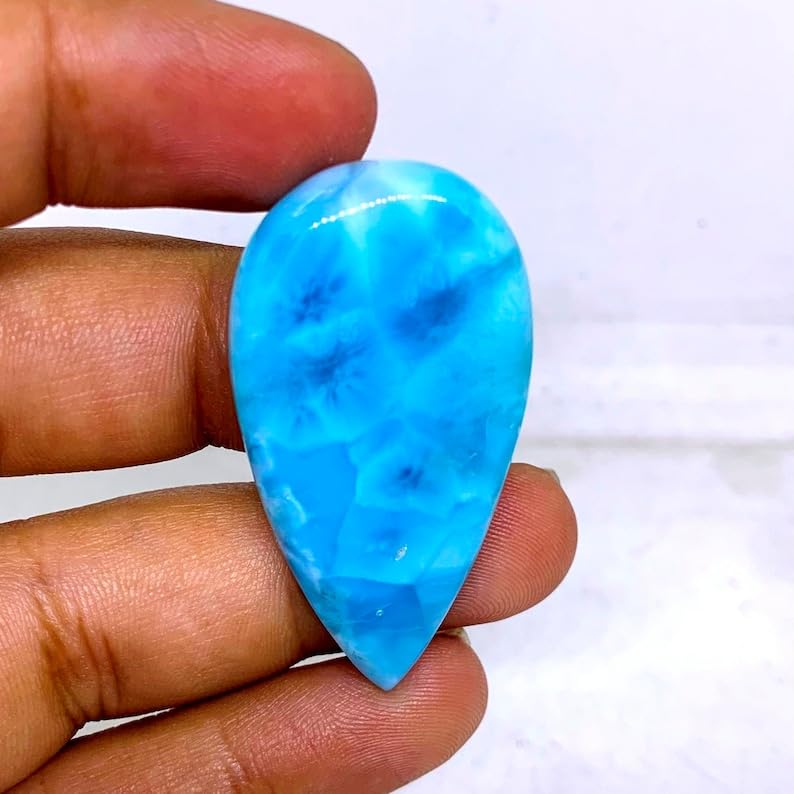 Larimar cabochon poire 44x23x5mm pour création bijoux pendentif - 3