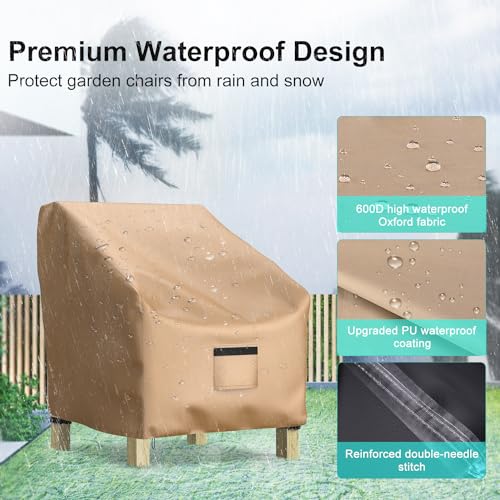 Image of 2 Pack Outdoor Patio Chair Covers Waterproof 30 inchWx27 inchDx36 inchH, Brown | Patio Furniture Covers Protect from Rain, Dust & UV; Heavy-Duty Oxford Fits Lounge, Deep Seat & High Back Chairs on Lawns