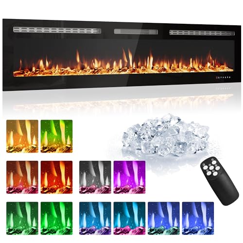 Image of Garvee 72 Inch Electric Fireplace, Modern Wall Mounted Fireplace Heater, Multicolor Flame, Touch Screen Quiet Operation for Bedroom Living Room