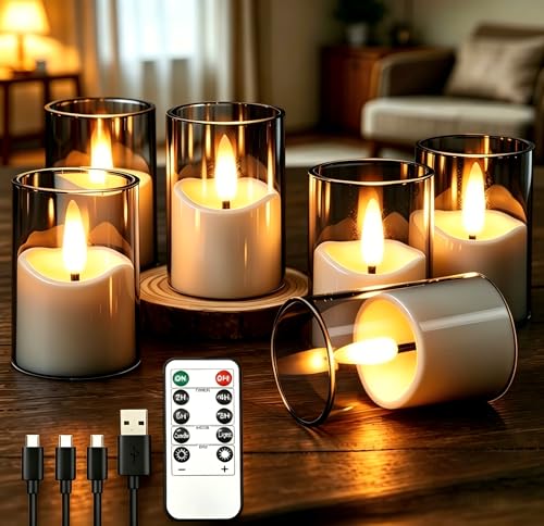 Image of Rechargeable Flameless Candles with Remote Timer | 1.7 inchx2.5 inch Acrylic Votive Electric LED Rechargeable Tea Lights Battery Operated for Halloween Christmas Wedding Decor (6 Pack)