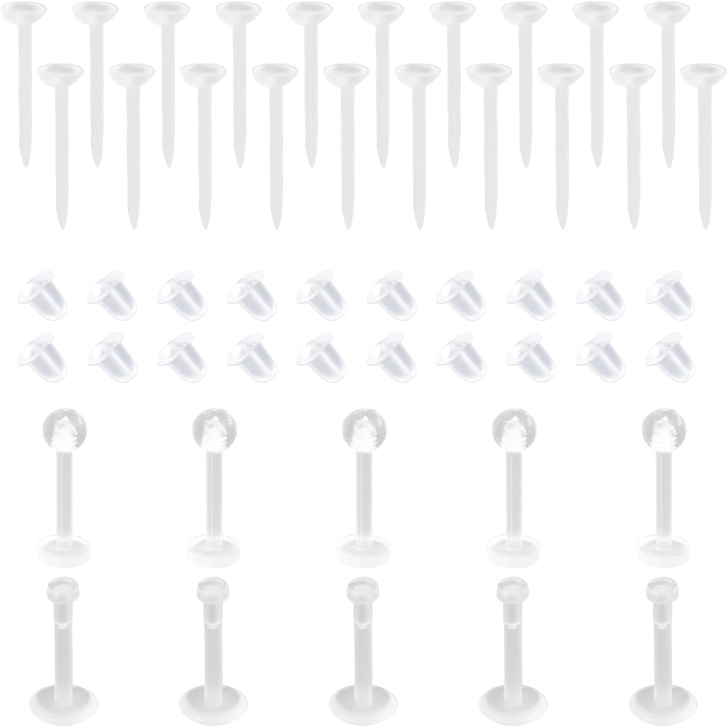 Clear Piercing Retainer Mix Set for Women Men Plastic Earrings Lip Labret Jewelry Tongue Rings Helix Nose Studs Retainers Nostril Piercing Para La Nariz 30 Pcs