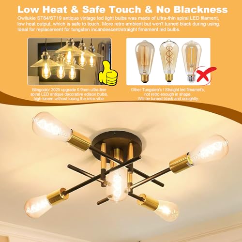 Owilukie E26 Edison Bulbs 60 Watt LED, ST64 Dimmable Vintage Light Bulbs 6W 2200K Amber Warm Light, ST21 Antique Decorative Light Bulbs, CRI90+, 4 Pack by Owilukie - Used condition - Image 7