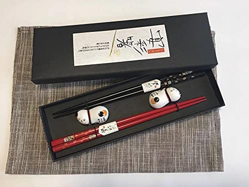 Endepri S&P HOME Japanese Chopsticks Set of 4 Chinese Chopsticks 22.5 cm Red and Black Wooden Chopsticks Chinese Crockery Set 2 Pairs with Ceramic Cat Holder