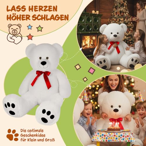 monzana® Teddybär L - XXXL 50-175cm Weiches Fell Schleife Tatzendruck Geschenk Plüschtier Kuscheltier Stofftier Riesen Teddy Bär