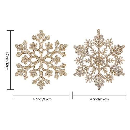 30PCS Christmas Glitter Snowflake Ornaments Plastic Snowflakes Ornaments-Xmas Tree Decorations,4.7-inch (Champagne Gold) - image 2
