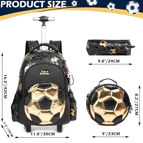 Kids Rolling Backpack Roller Backpack with Wheels Elementary Kindergarten School Students Football Trolley School Bag for School Boys2