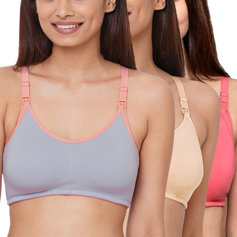 Image of Inner Sense Organic Cotton Bamboo Nursing Bra for Women I Non Padded Feeding Bra with Keyhole Back Design I Wire Free Maternity Innerwear with Full Coverage