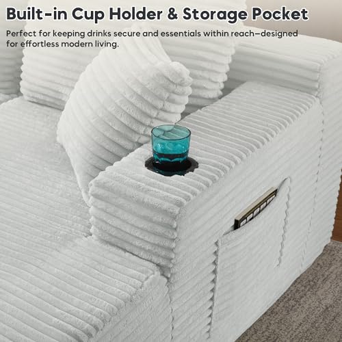 Image of 125 Inch Modular Sectional Sofa, Cloud Couch Oversized U Shaped Corduroy Sofa with Storage & Cupholders, Modern Deep Seat Boneless Couches for Living Room, No Assembly Required, Light Grey