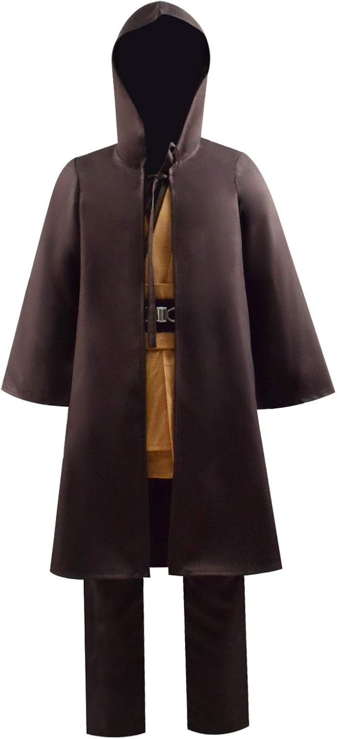 Rongxu Kids Tunic Costume Hooded Robe Outfits Full Set Halloween Cosplay Costume Small Light Brown Full Set