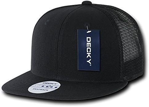 DECKY 6 Panel Flat Bill Trucker Cap, Black