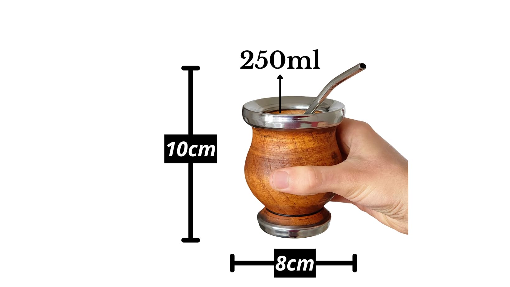 Argentyński kubek matowy, ręcznie wykonany z drewna chleba chlebowego z krawędzią i podstawą ze stali nierdzewnej, matowy z żarówką, Gourd mate Mug