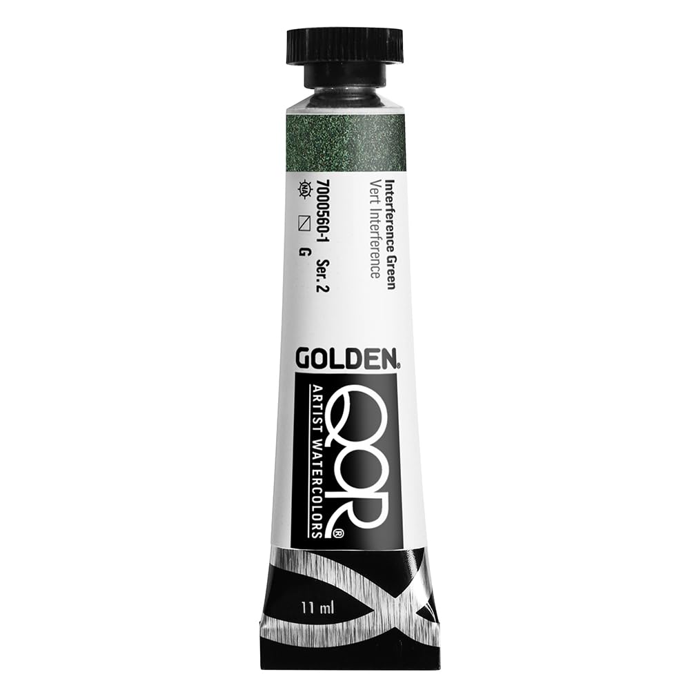 GOLDEN QoR Artist Watercolors, Interference Green, 11 ml Tube, Professional Watercolor Paint, Semi-Transparent