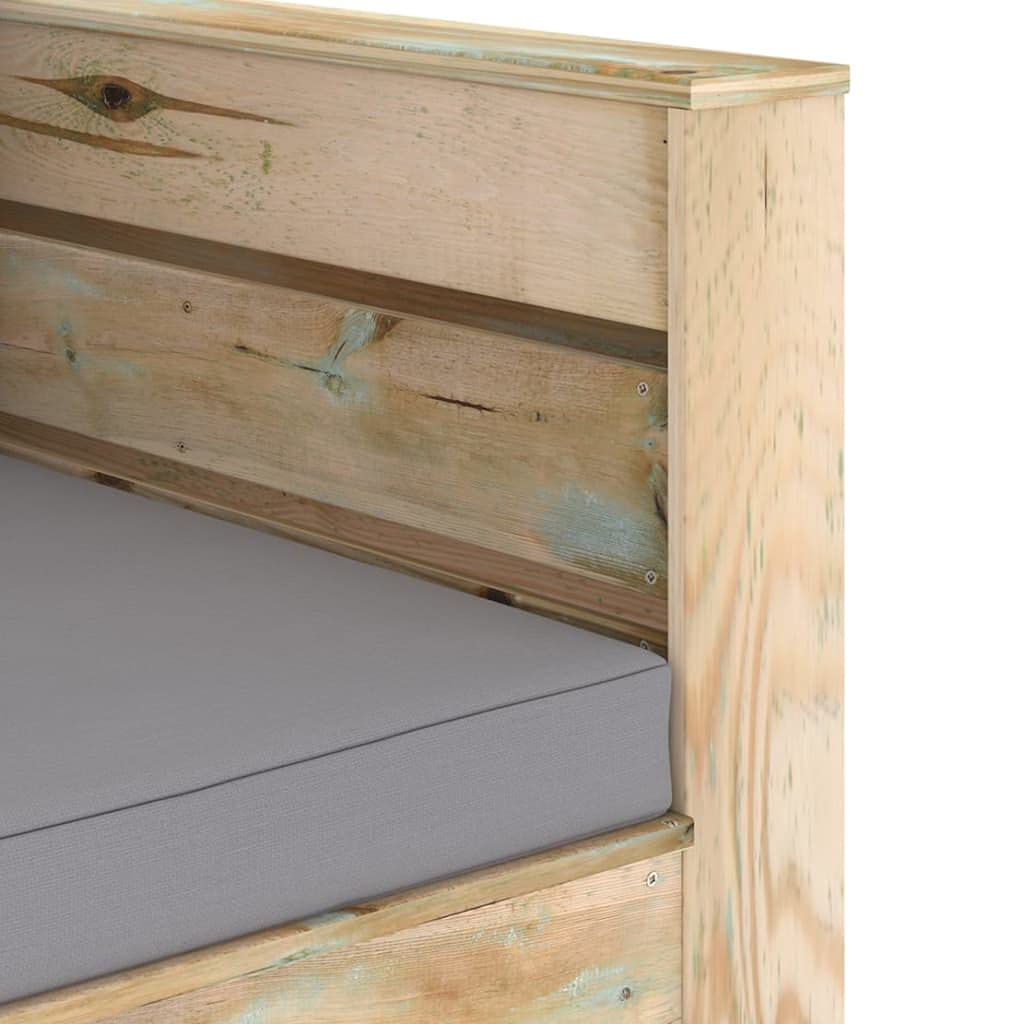 Juego de 2 muebles de jardín de madera de pino impregnada verde con cojín, incluye mesa y sofá, resistente a la intemperie, juego de muebles de jardín para terraza, balcón y salón