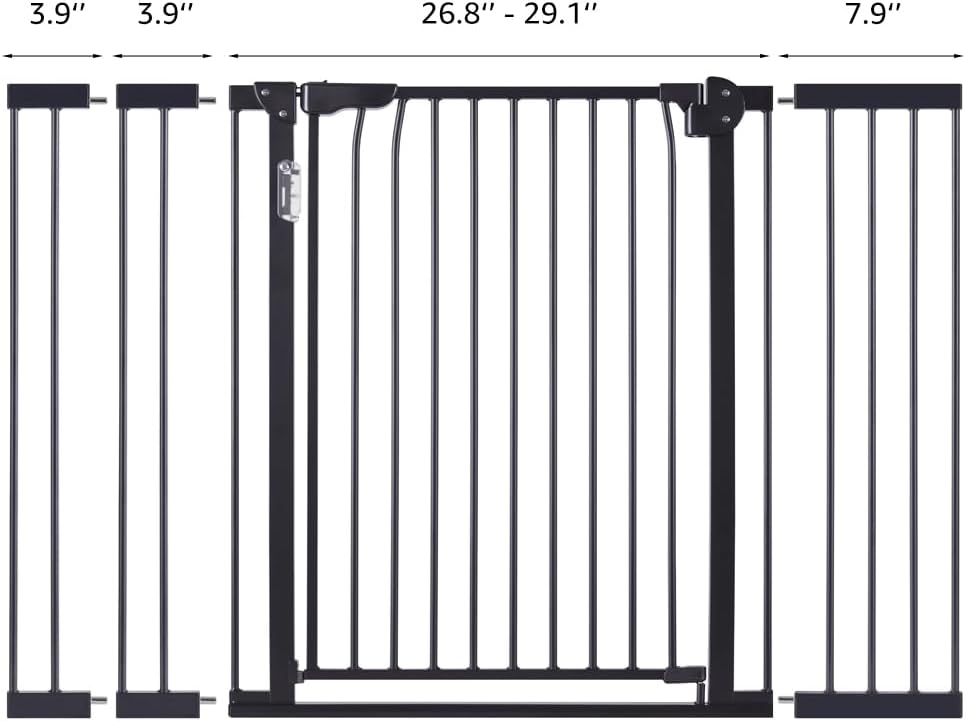 beeNbkks LED Light Metal Dog Gate, 26.8''-45'' Extra Wide for Pets, Pressure Mounted Auto Close Safety for Doorways Stairs House Kitchen, Expandable Puppy Gate 30" Tall