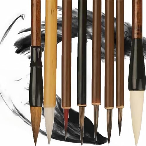 WSNDM Chinesischer Pinsel-Set 8 - Sumi Zeichenpinsel für Kalligraphie & Hand Lettering, Aquarellfarben-Set mit 8 Anatolia Pinseln