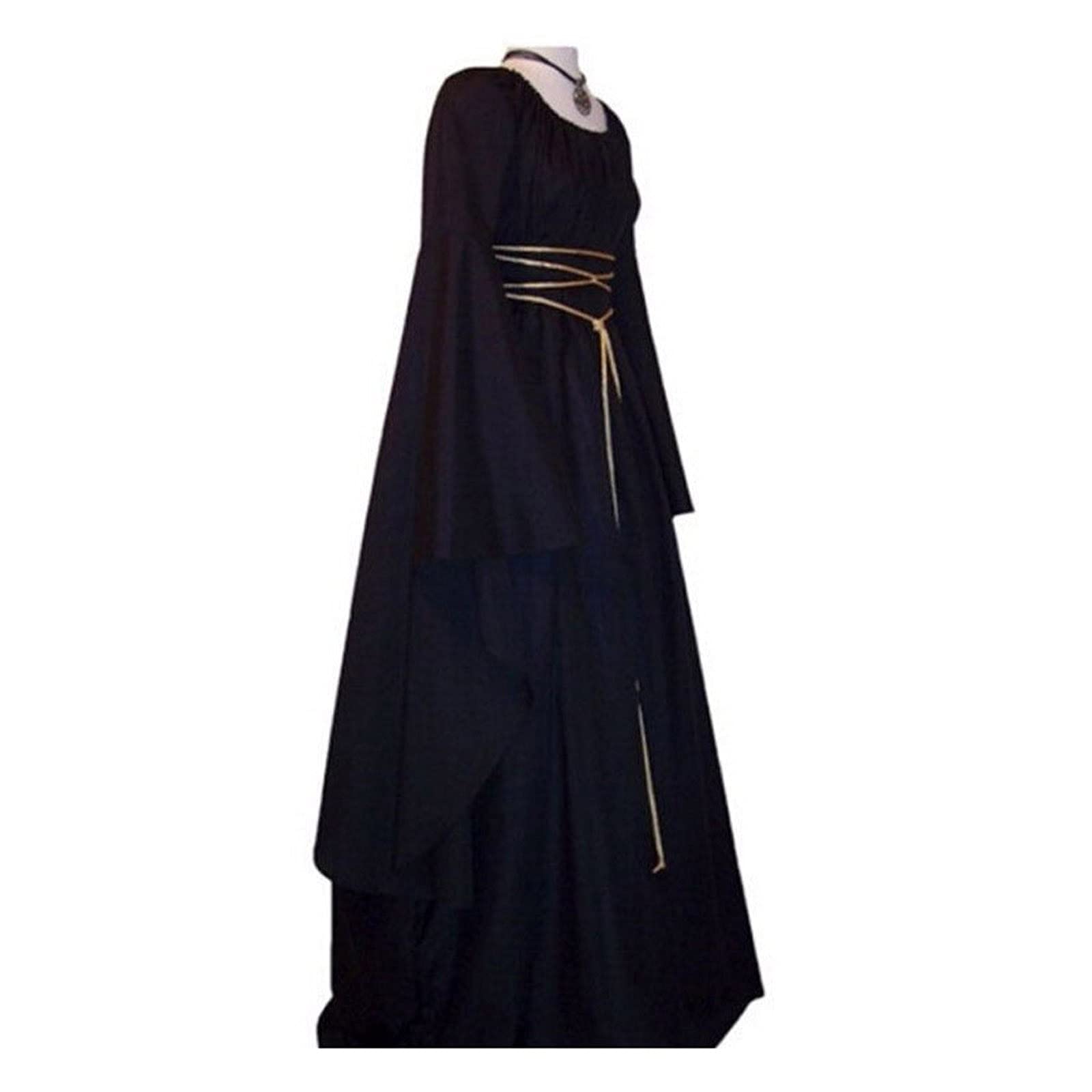 Abito da donna medievale con maniche a tromba, stile retrò, costume da principessa vittoriano