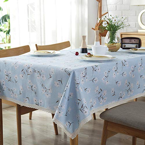 Nappe bleue fleur coton et lin linge de table rectangulaire - 4