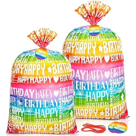 Sofier 2pcs Large Birthday Gift Bags 36''x56'' 36''x44''Jumbo Happy Birthday Gift Wrap Extra Large Plastic Gift Bags for Big Giant Presents Kids Party Cover