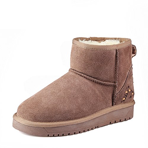 Bottes de neige en cuir chaudes plates bout rond automne hiver