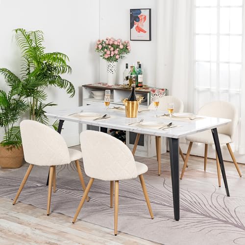 FurnitureR 150 cm Rectangular White Marble Effect top and Black Legs, 4-6 seat Table for Dining, Living Room, Kitchen, Cafe, 150x80x74cm - Image 5