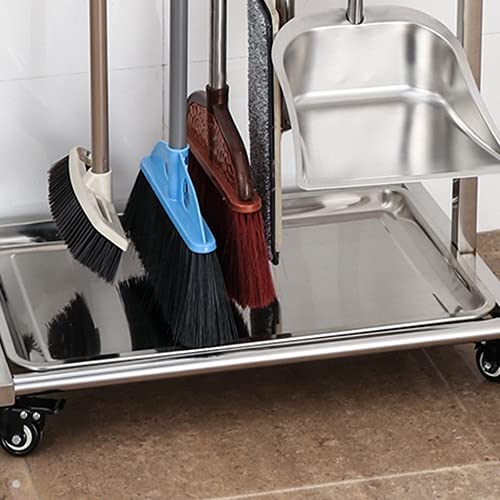 Supporto per scopa e mocio, da pavimento, in acciaio inox, per cucina, garage, giardino