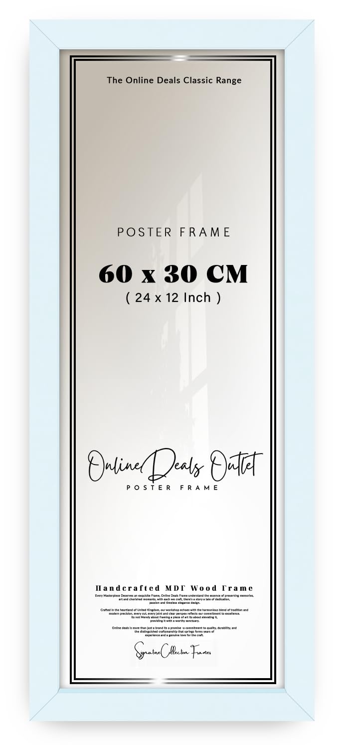 Online Deals | MDF Poster Frame (60 x 30 CM) 12" x 24" for Fashion Sketches, Abstract & Pop Art, Premium MDF Wood, Secure Hanging Hooks [ White ] — image 1