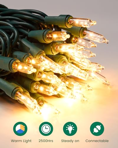 Image of Minetom Clear Christmas Lights 200 Count 40 Feet Bulb Mini Lights, Waterproof String Light for Indoor Xmas Tree Garland Birthday Wedding Decoration, Green Wire