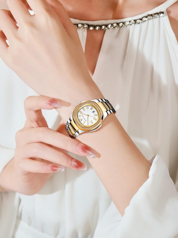 Image of Giordano Luxury Analog Quartz Watch for Women with Square Textured Dial, Crystal Indices, Date Display Function and Stainless Steel Strap - GZ-60116