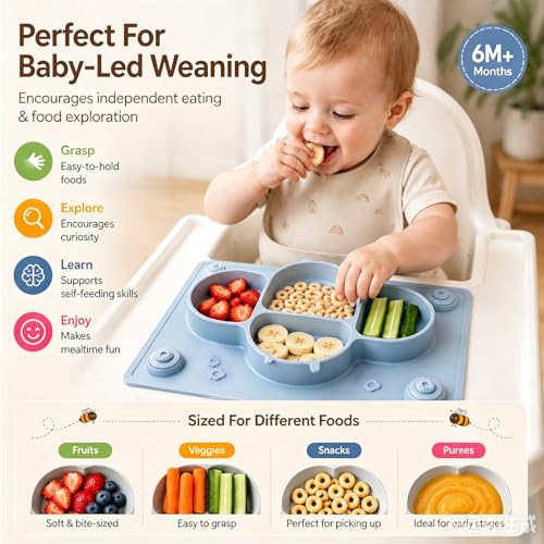 ROCCED Suction Plate with Spoon & Fork Set (Dusty Blue) — view 3