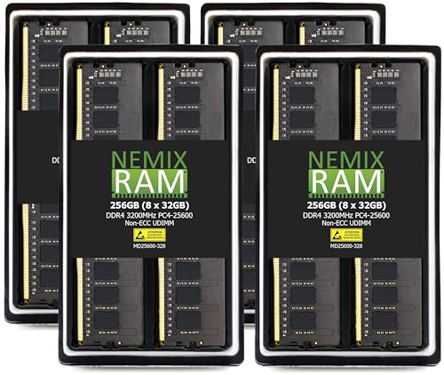 NEMIX RAM 256GB (8X32GB) DDR4 3200MHZ PC4-25600 2Rx8 1.2V CL22 288-PIN Non-ECC Unbuffered UDIMM Desktop PC Memory KIT