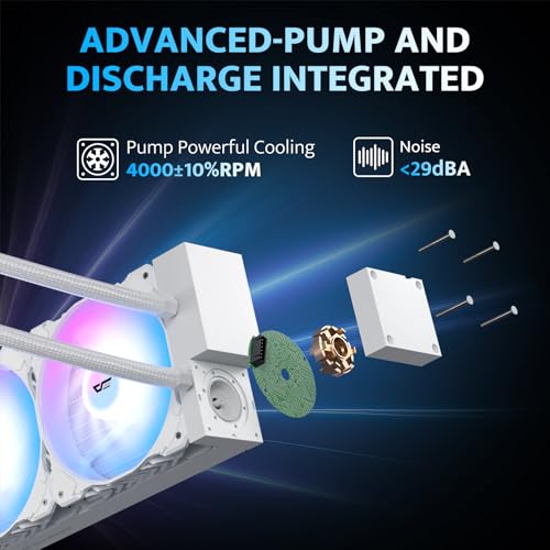 darkFlash DN360A AIO CPU Liquid Cooler, High-Performance Pump, ARGB Sync, PWM Fans, with Customizable darkFlash Logo Display, Compatible with Intel 1851/1700, AMD AM4/AM5 (White, 360mm AIO) - Image 5