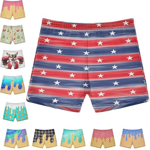Boys Swim Trunks Quick Dry Kids Bathing Suit Blue Red Flag Star Toddler Swim Shorts Boardshorts Swimwear