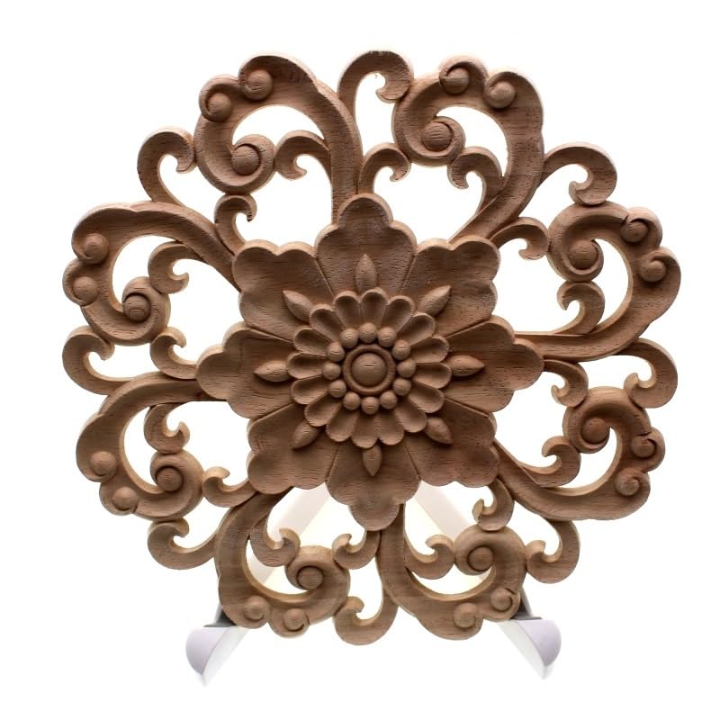 Moulure decorative appliques en bois sculpté, décalcomanies solides motifs de fleurs