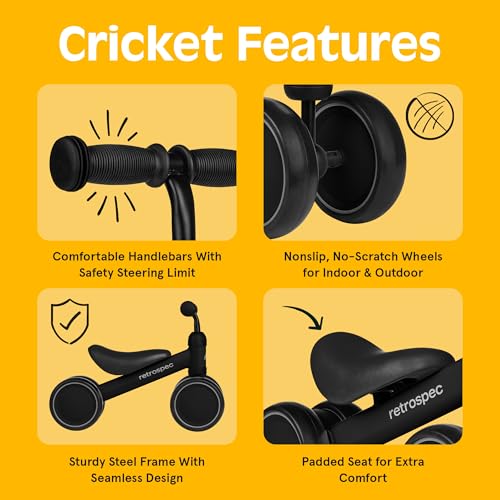 Image of Retrospec Cricket Baby Balance Bike, 4-Wheel Ride-On Toy for Ages 12-24 Months - First Bike & Toddler Bike for 1 Year Old Boys & Girls, First Birthday Gift