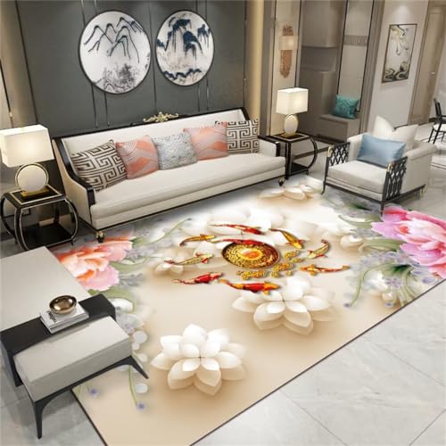 Tapis floral pour salon et bureau XXL 200x260 cm grand tapis lavable rose - 2