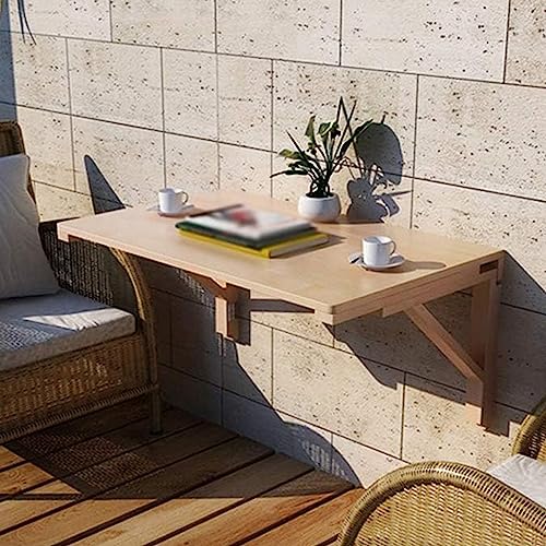 TWLLUXWX Solid Wood Wall-Mounted Drop leaf Table Heavy Duty Hanging Table Foldable Pine Workbench Kitchen Dining Table Floating Shelves for Home Office Garden Garage Fold Down Wall Desk (Si