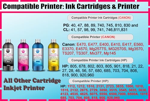Image of CANOFF Refill Ink Compatible for (H) P: 805,678,802,803,805,901,818,21,22,27,28,46,56,57,680,685,703,704,808,818 Ink Cartridgre 1000ml Per Ink Bottle