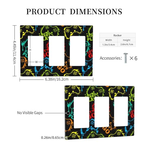 ybclf Video Game Controller 3-Gang Light Switch Cover Plate Decorative Triple Rocker Wall Plates Electric Switch Covers Faceplate for Bathroom Bedroom Kitchen, Standard Size by ybclf - Image 5